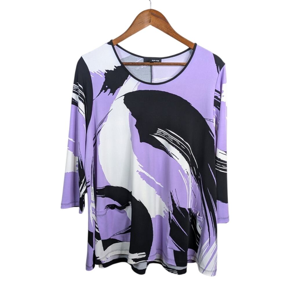 Sun Kim Layla Tunic Top Large Purple Orchid Brushstroke Lagenlook Artsy Drape